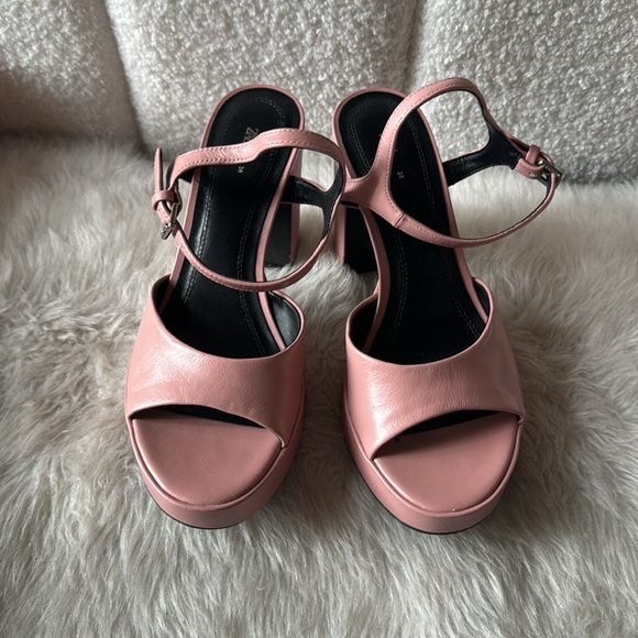 NEW ZARA Pink Leather Barbie Doll Platform Block Heel Ankle Strap Heels 8 - Picture 2 of 3